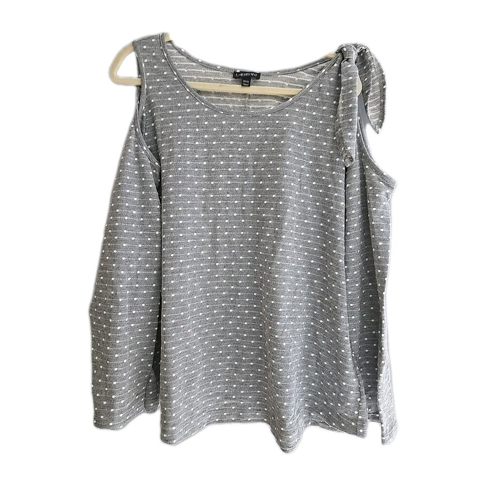 Lane Bryant Gray Polka Dot Cold Shoulder Long Sleeve Top Womans Plus Size 22/24